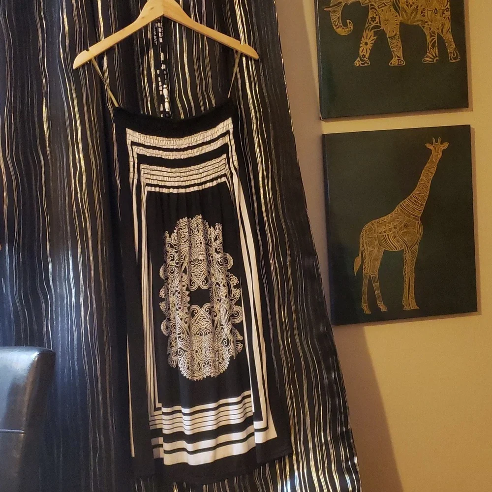 Gorgeous Black Egite Strapless Summer Dress Beaded Tie Around Neck Embellished - Picture 13 of 14